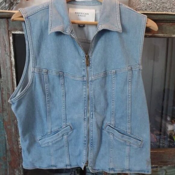 American Eagle Denim Zipper Vest with Pockets NWOT XL - Picture 2 of 7